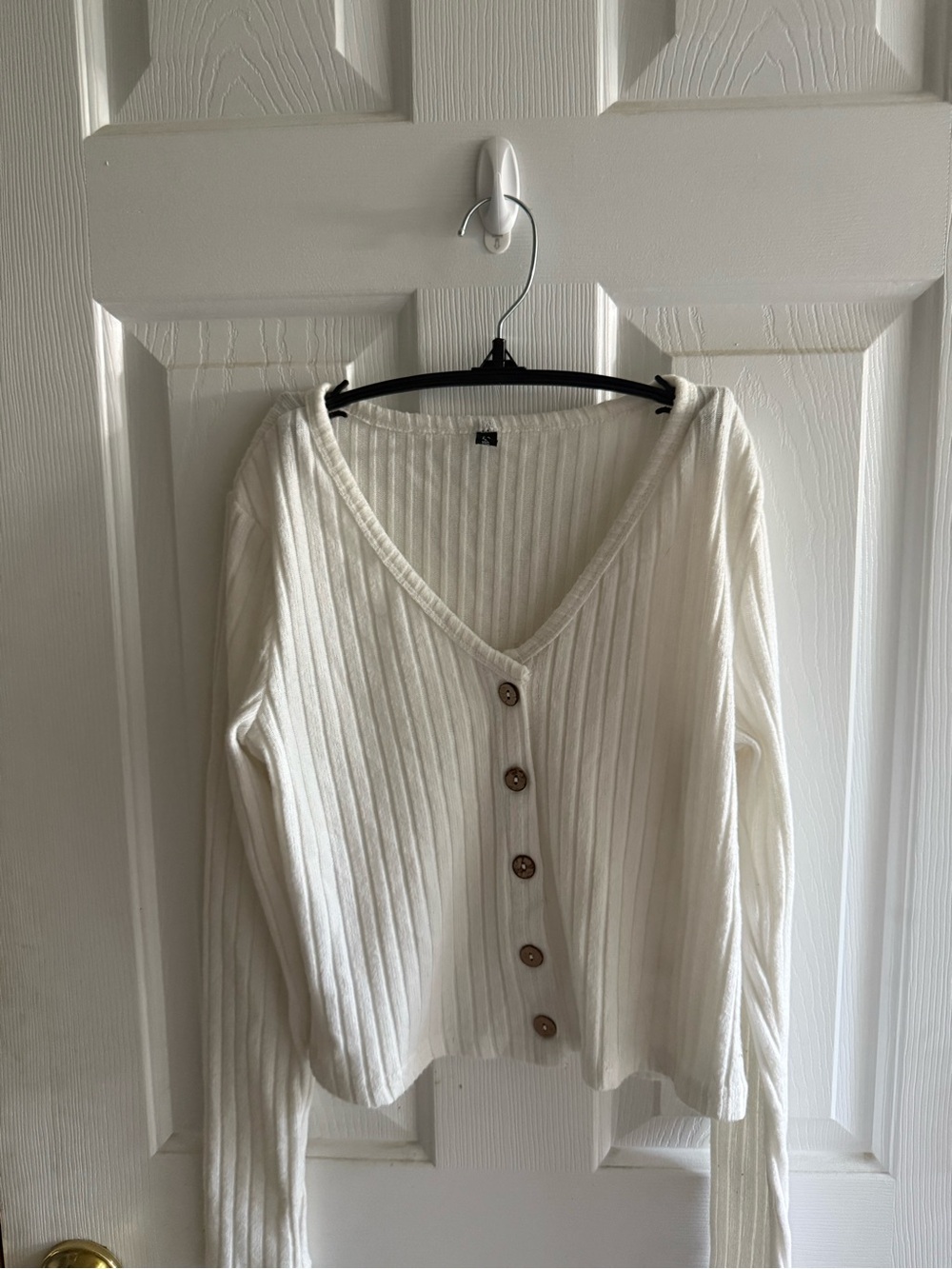 V-Neck Ribbed Button-Front Sweater Cardigan - Cream